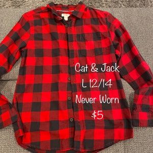 Cat&Jack Boys Red Plaid Button Up Shirt